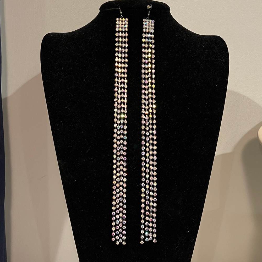 Long Silver Rhinestone Earrings